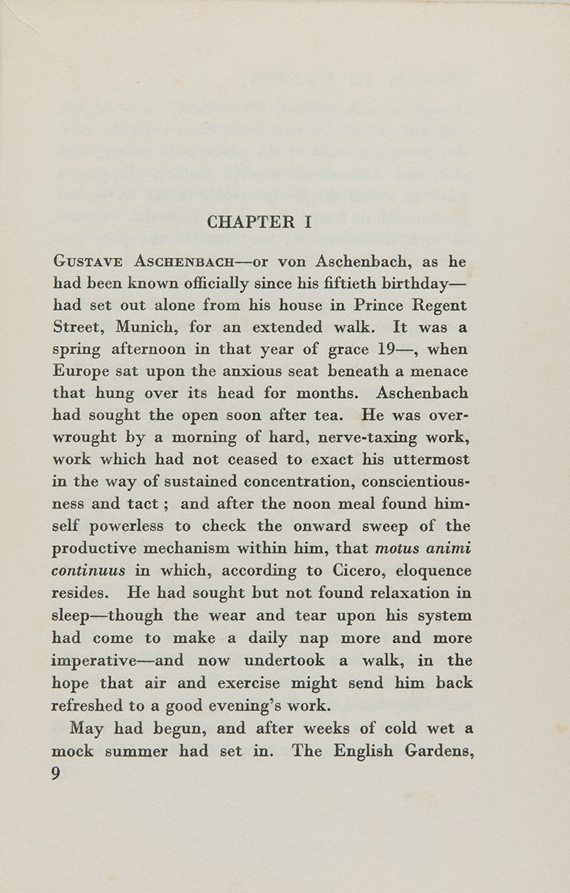 The first UK edition of Thomas Mann's Death in Venice, later made into an opera by Benjamin Britten.