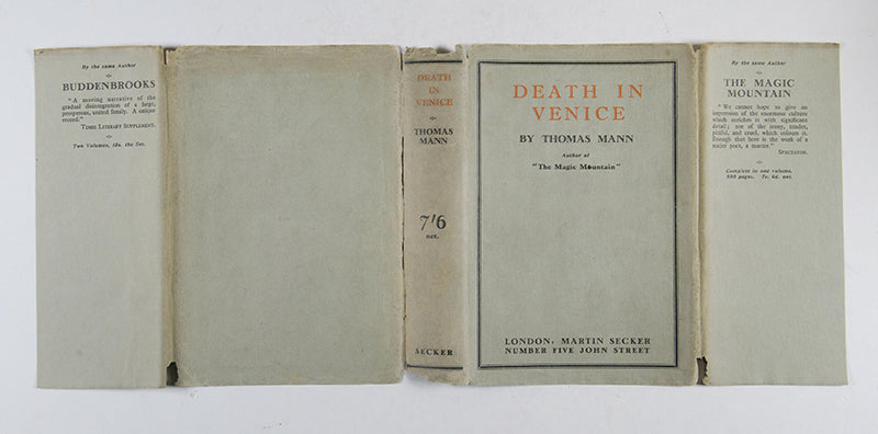 The first UK edition of Thomas Mann's Death in Venice, later made into an opera by Benjamin Britten.