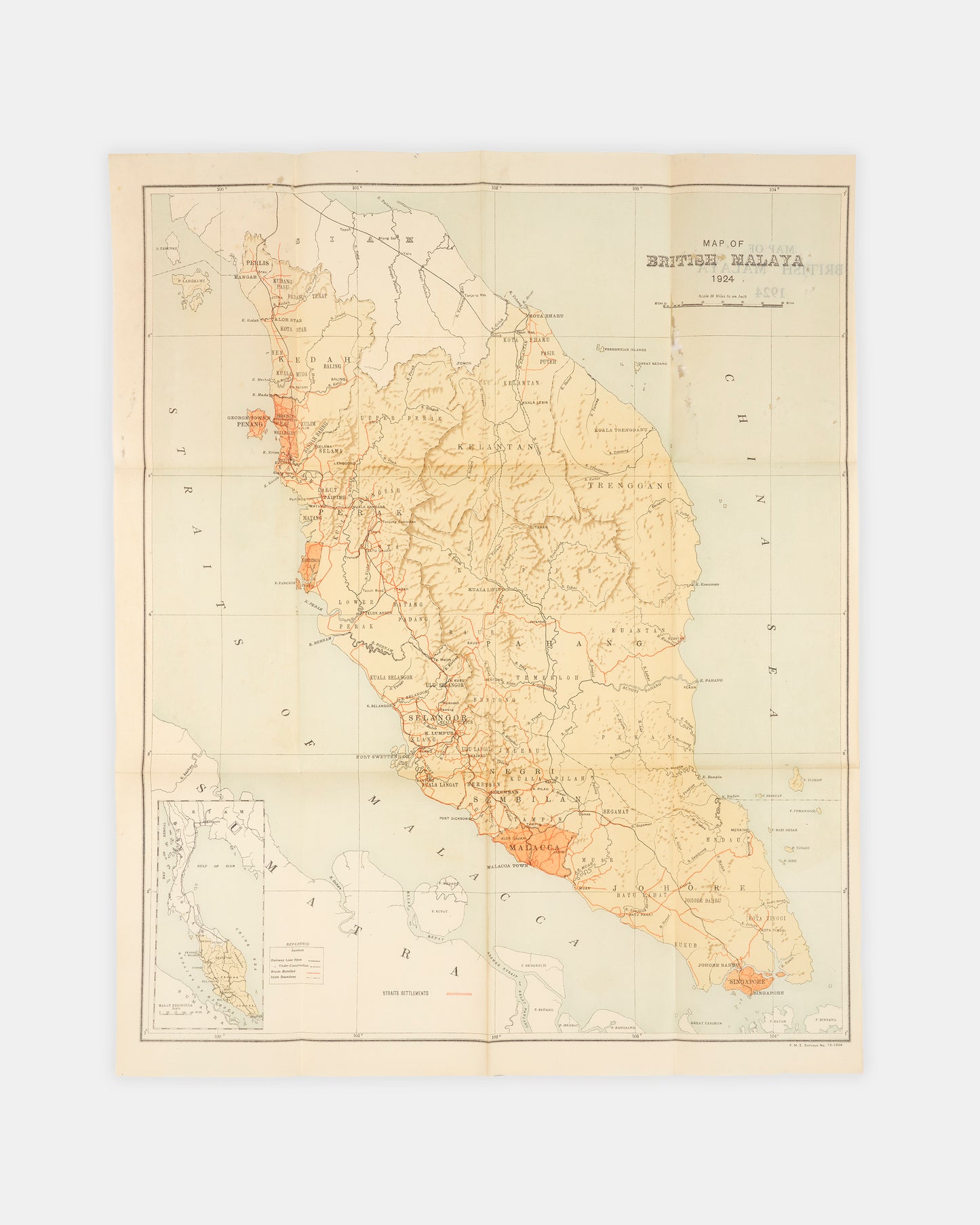 First edition, first issue, of the Handbook of British Malaya 1926 edited by Captain Raplh Lionel German, scarce to find complete with the map.