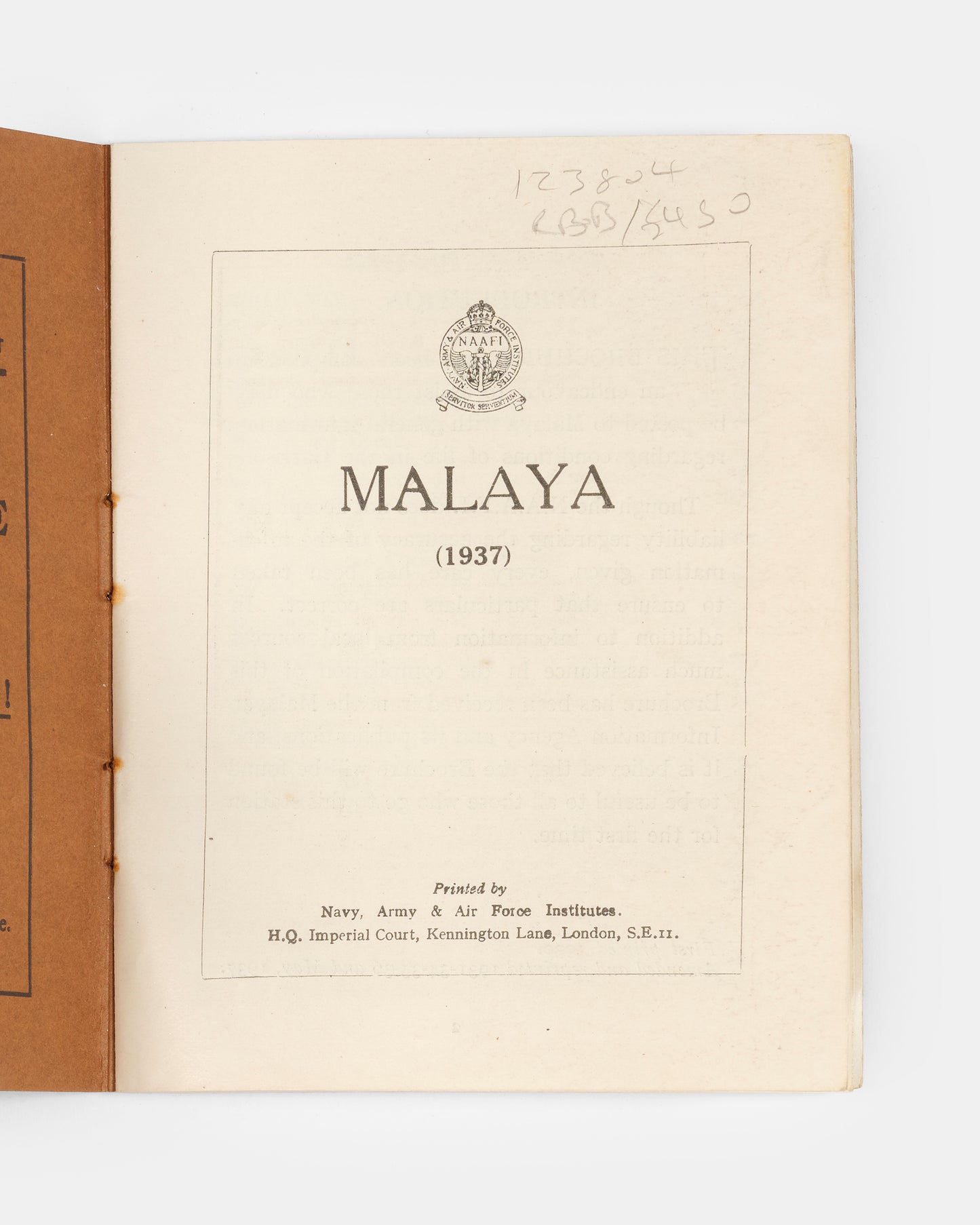 Rare information pamphlet produced by The Navy, Army and Air Force Institutes (NAAFI) for the British forces, primary volunteers, in British Malaysia.
