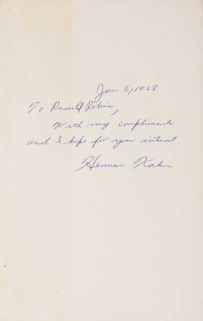 An inscribed copy of The Year 2000, in which Herman Kahn and Anthony J. Weiner gave their predictions for what the world may look like at the turn of the millennium.