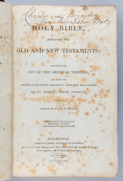 A stereotype edition of the King James Bible bound in contemporary red morocco gilt