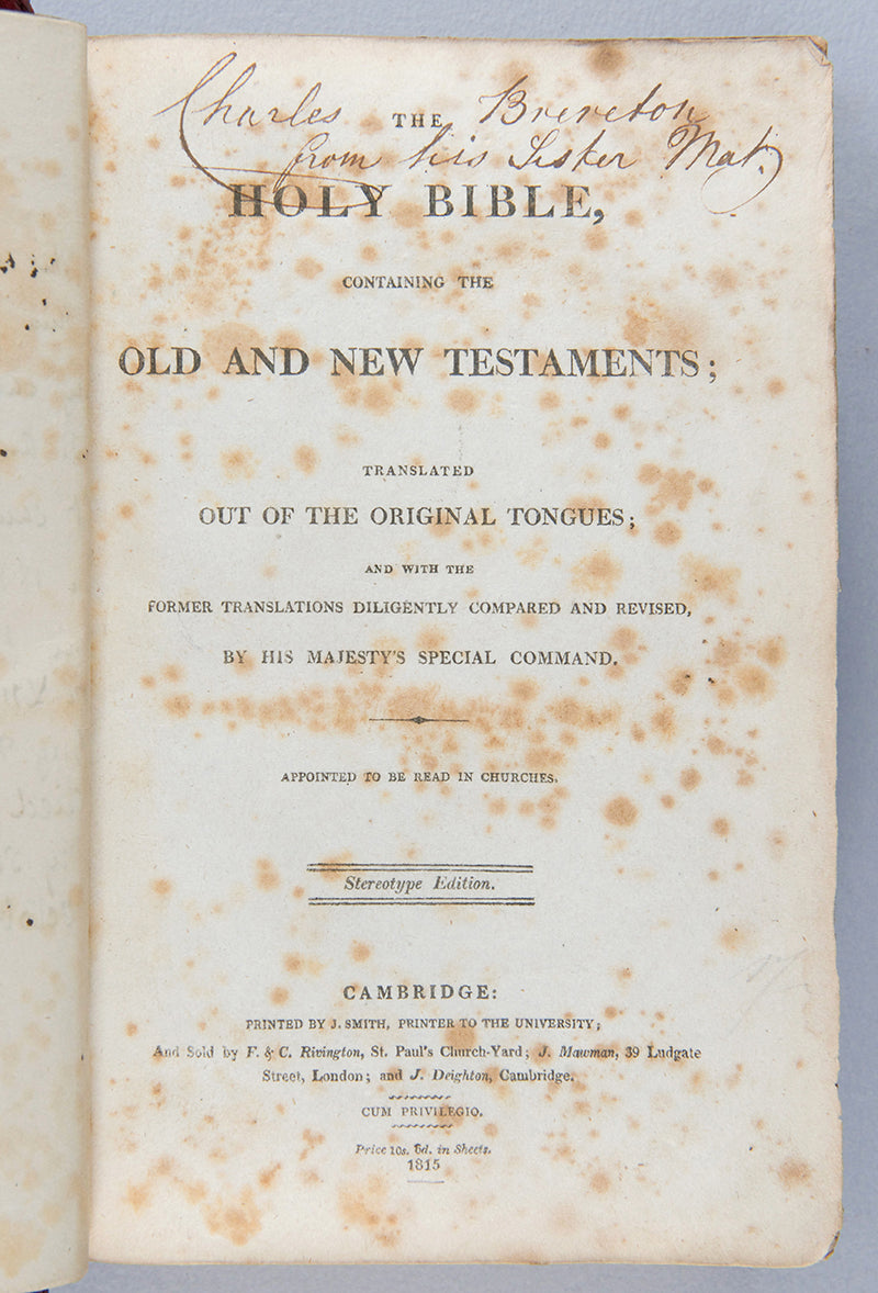 A stereotype edition of the King James Bible bound in contemporary red morocco gilt