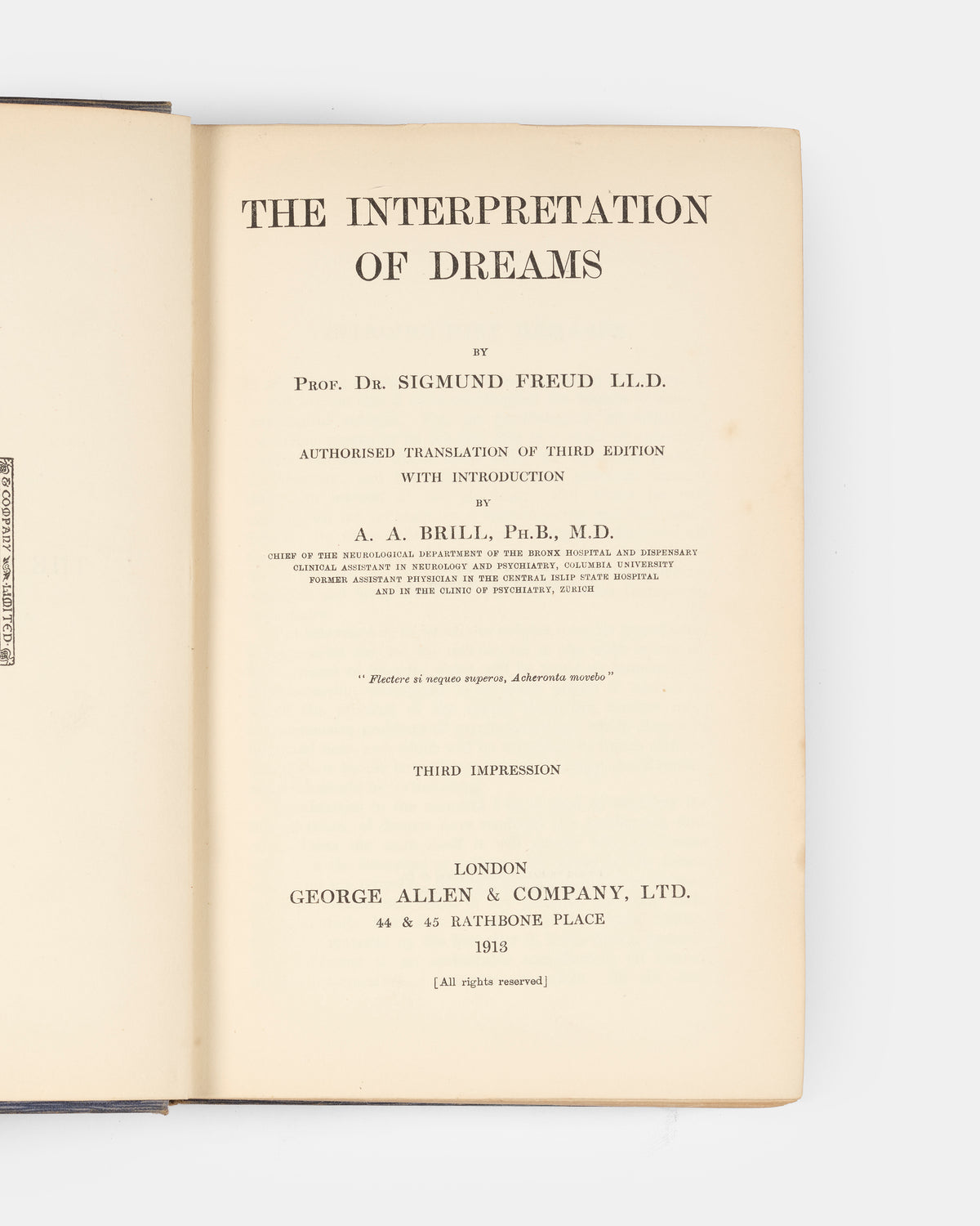 The third impression, printed the same year as the first of Sigmund Freud's Interpretation of Dreams