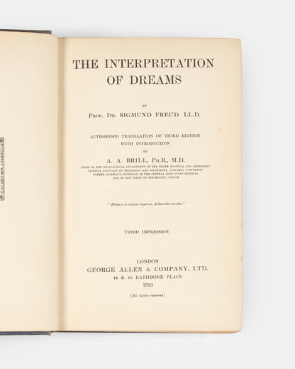 The third impression, printed the same year as the first of Sigmund Freud's Interpretation of Dreams