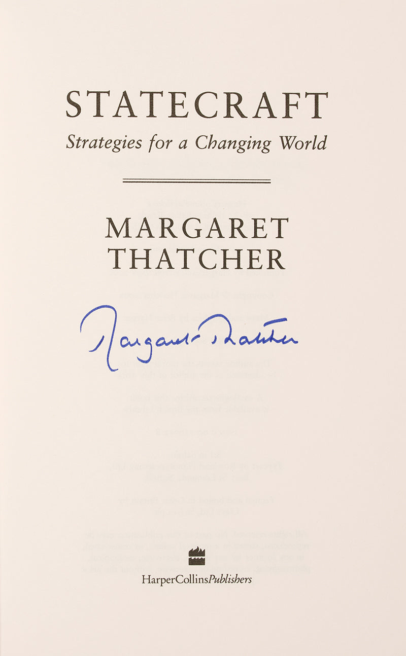 A fine first edition copy of Statecraft by Margaret Thatcher, signed by Baroness Thatcher on the title-page