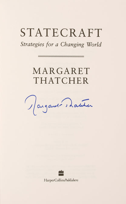 A fine first edition copy of Statecraft by Margaret Thatcher, signed by Baroness Thatcher on the title-page