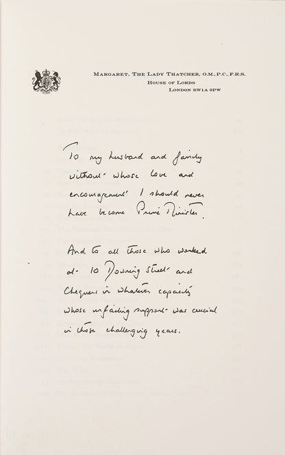 A fine copy of the first edition of Margaret Thatcher's, The Downing Street Years with fine suites of black and white photographic illustrations