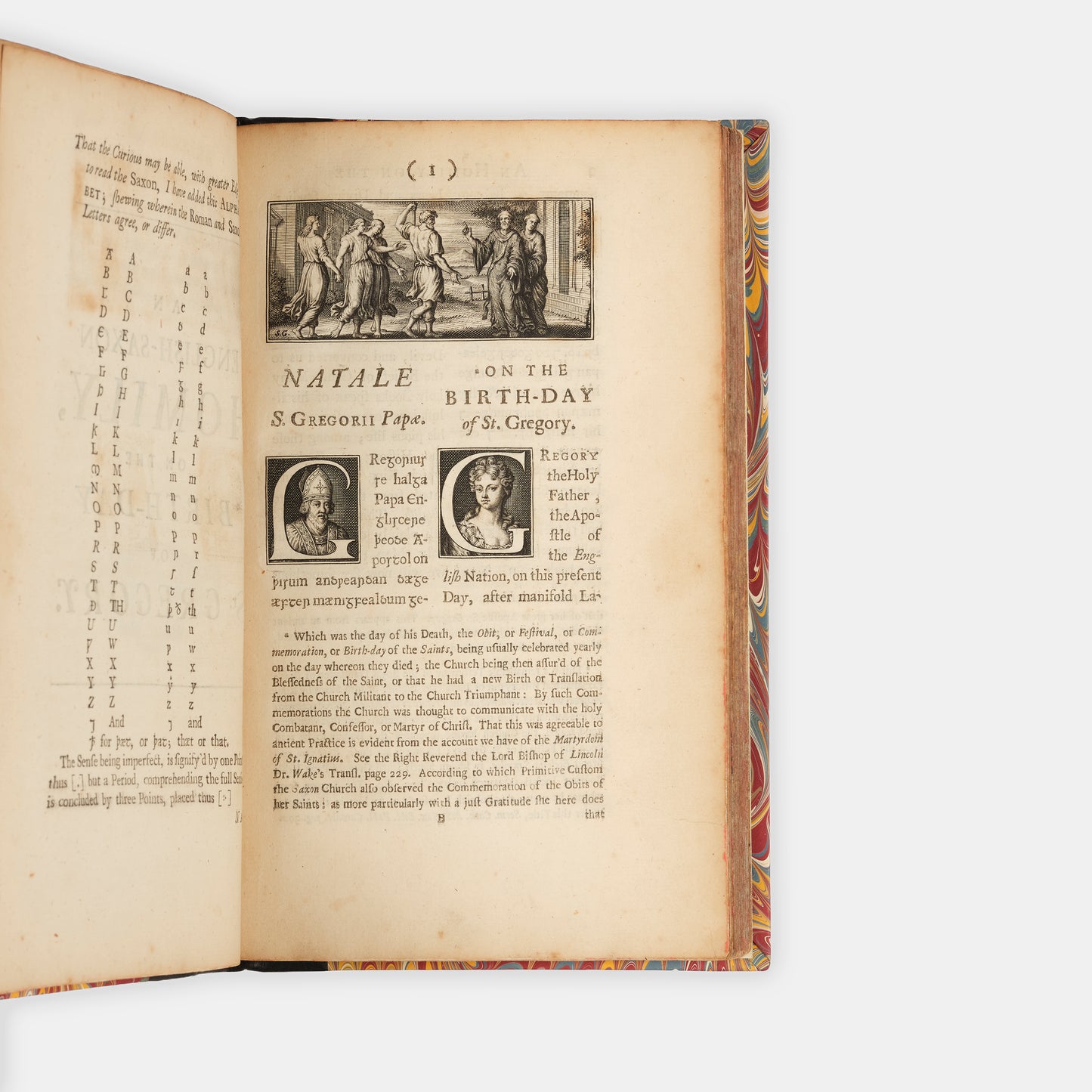 The first edition of this Old English life of Pop Gregory the Great by the Anglo-Saxon abbot Aelfric, pritned with a side-by-side translation into modern English by Elizbaeth Elstob