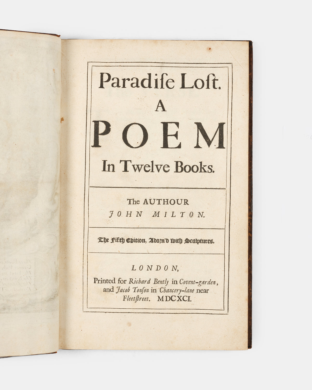 The fifth edition, and second illustrated of Milton's blank verse epic poen retelling the story of teh Fall of Man, Paradise Lost