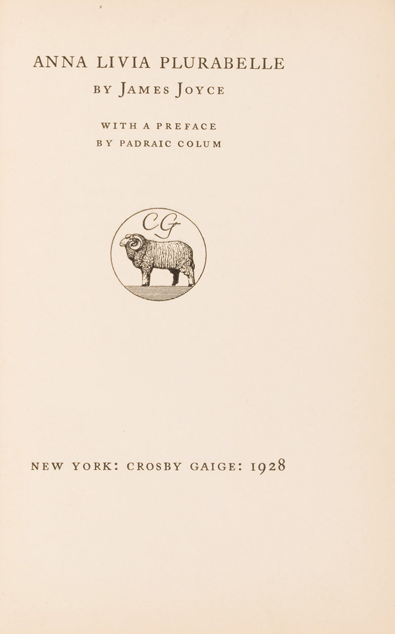 First edition of Anns Livia Plurabelle by James Joyce, one of 800 copies signed by the author.