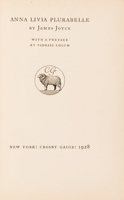 First edition of Anns Livia Plurabelle by James Joyce, one of 800 copies signed by the author.