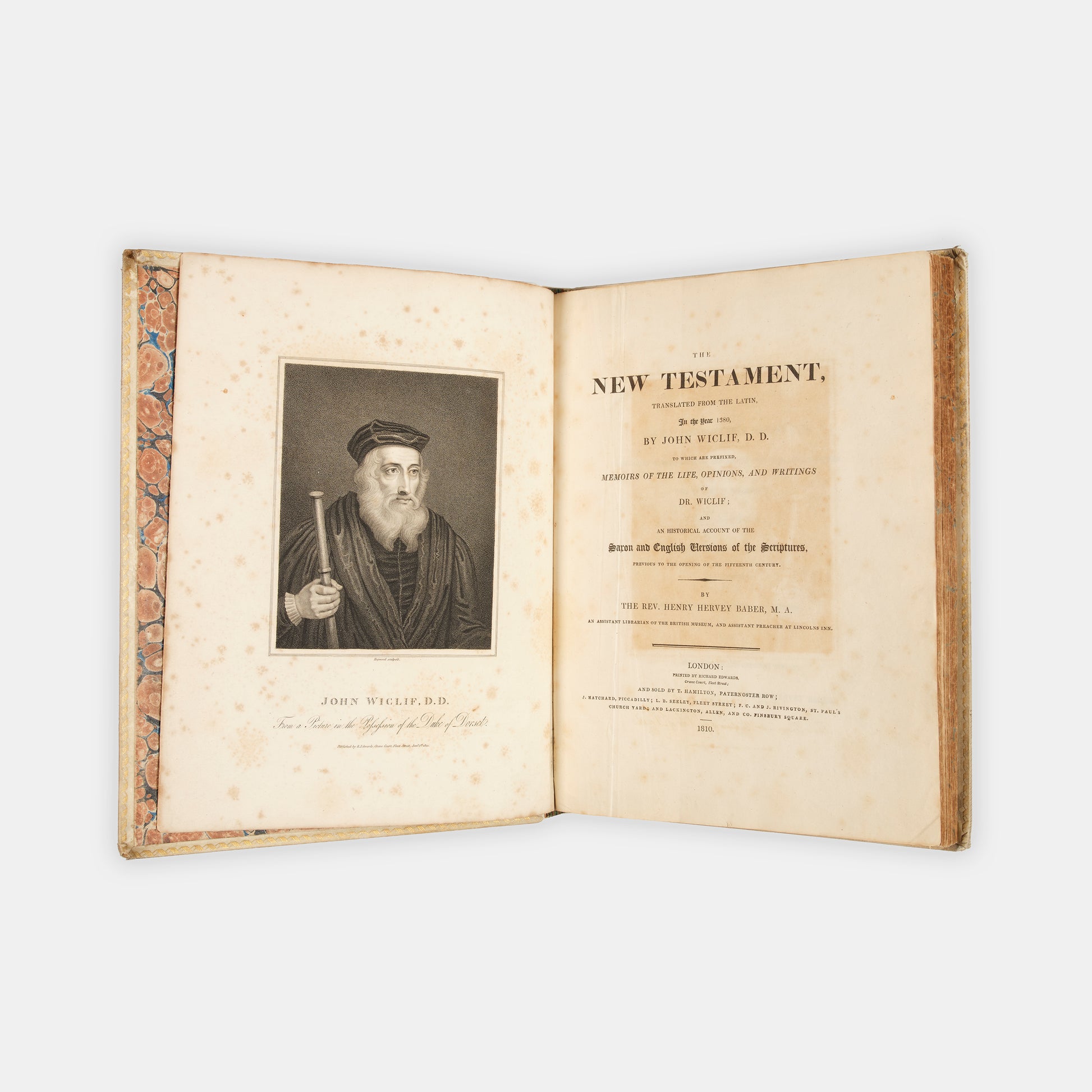 An excellent example of the second printing of Wycliffe's New Testament, extra illustrated with 38 woodcut from the Biblia Pauperum printedin 1877 from the original woodblock