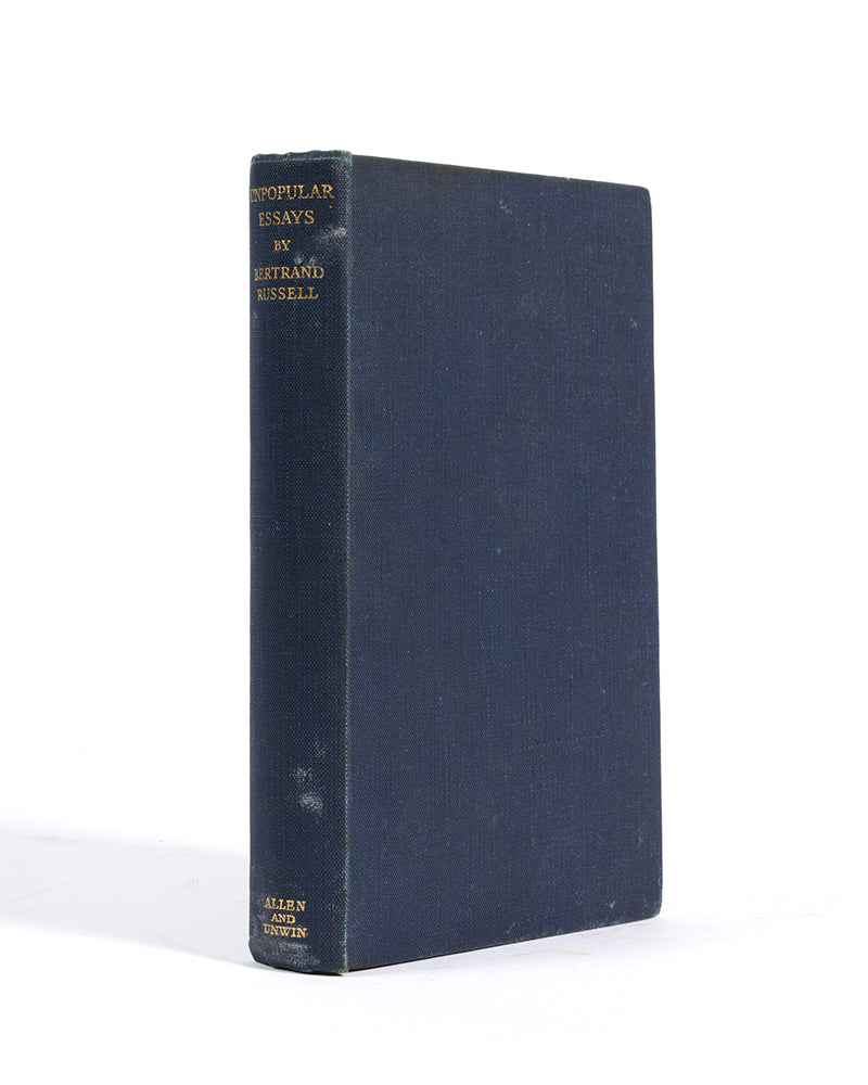 First edition of Unpopular Essays, a collection of Bertrand Russell's more contrarian works, 'concerned to combat... the growth of dogmatism, whether of the Right or of the Left'.