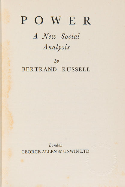 First edition, first printing of Bertrand Russell's Power.