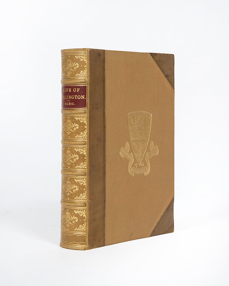 This revised edition from 1891 was bound for the Bedford Modern School and features their armorial and bookplate. 