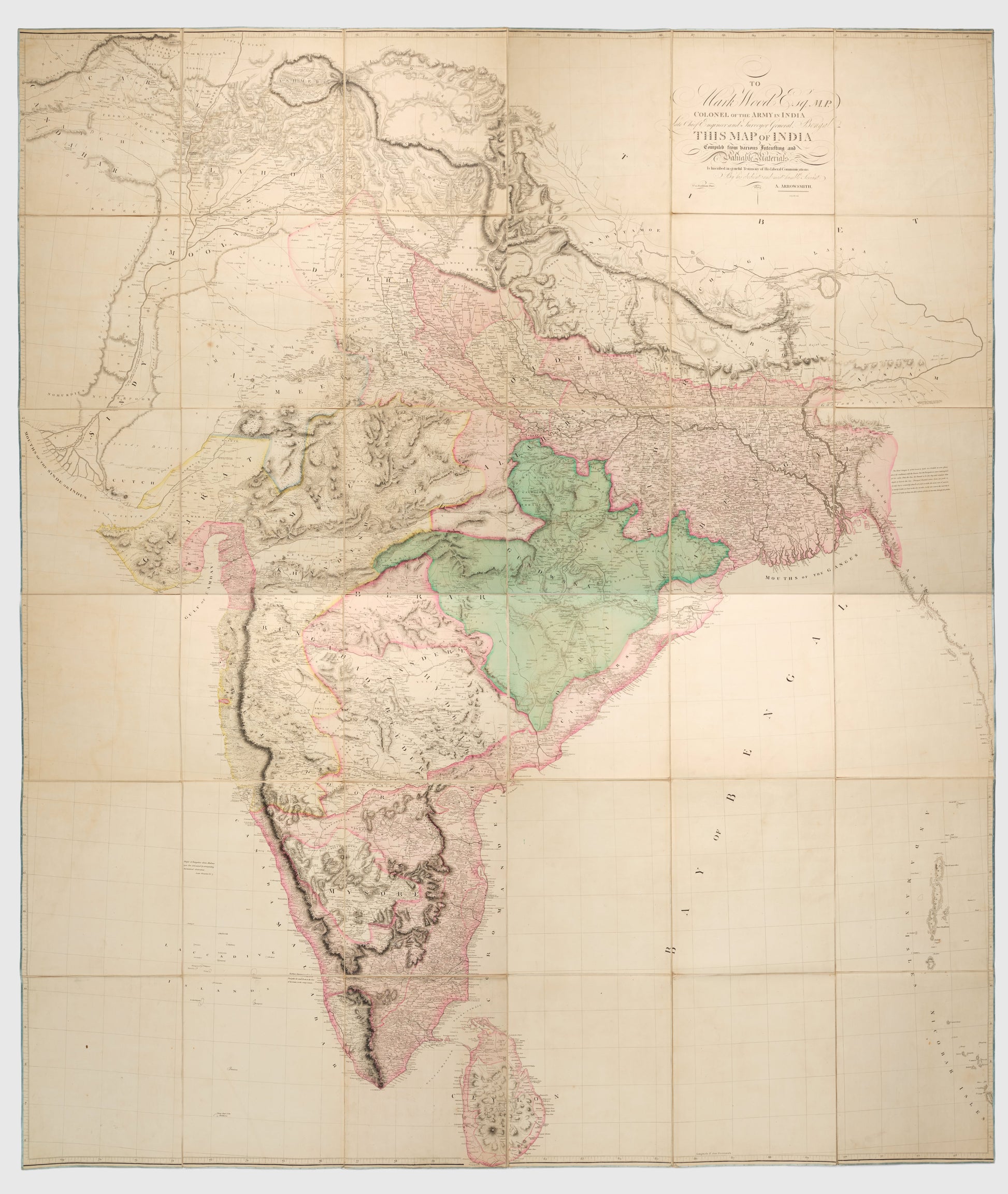 Arrowsmith's Map of India of 1804, dedicated to Mark Wood, showing British India following the defeat of Tipu Sultan and the conquest of Mysore.