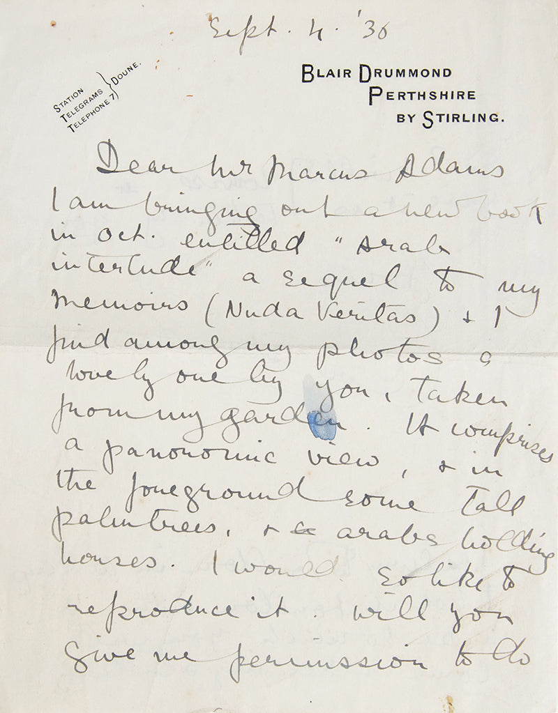 Inscribed presentation copy of Arab Interlude by Clare Sheridan, the copy of Marcus Adams, noted photographer of the time.