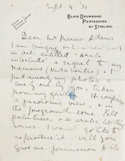 Inscribed presentation copy of Arab Interlude by Clare Sheridan, the copy of Marcus Adams, noted photographer of the time.