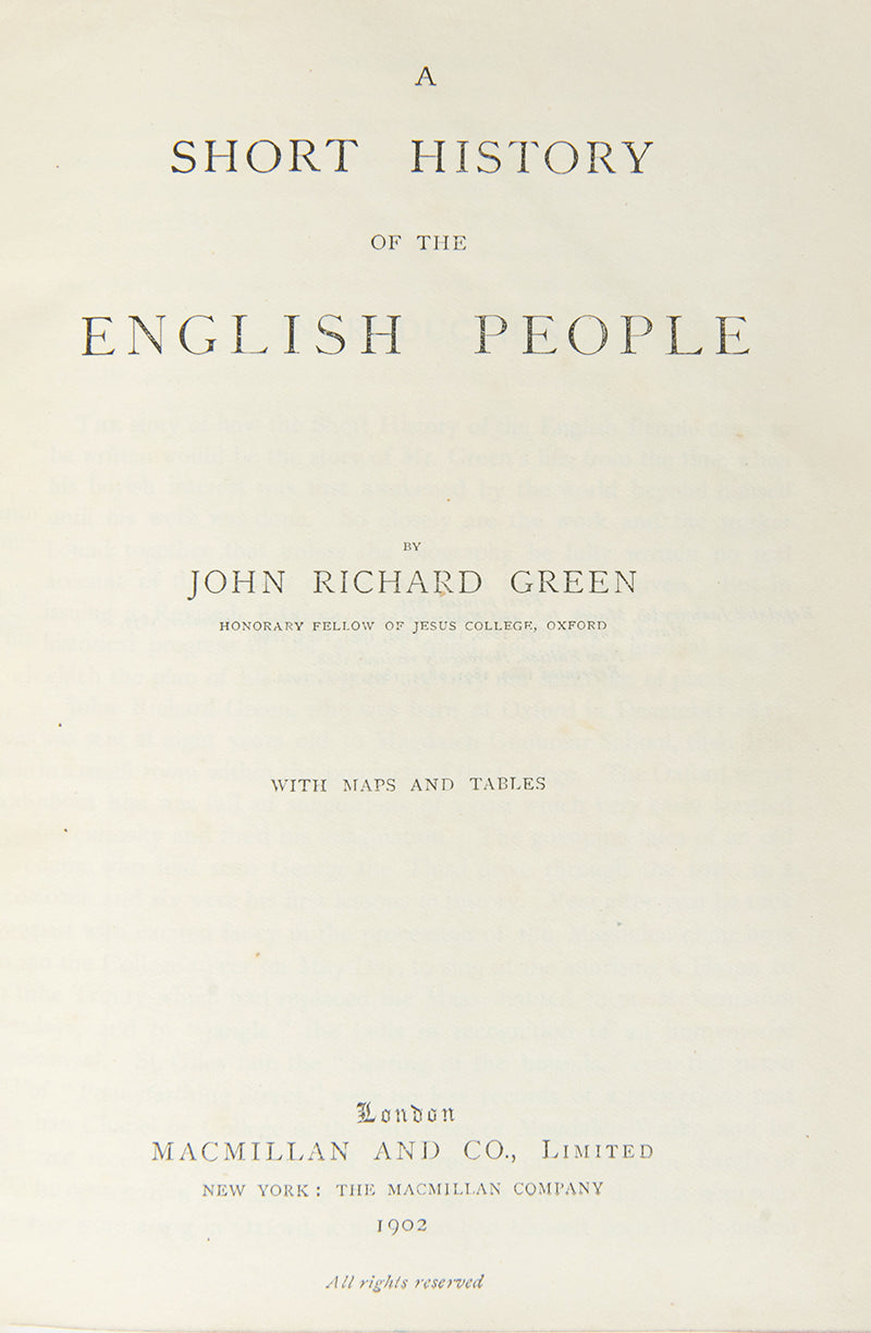 A smartly bound copy of John Richard Green's classic History of the English People