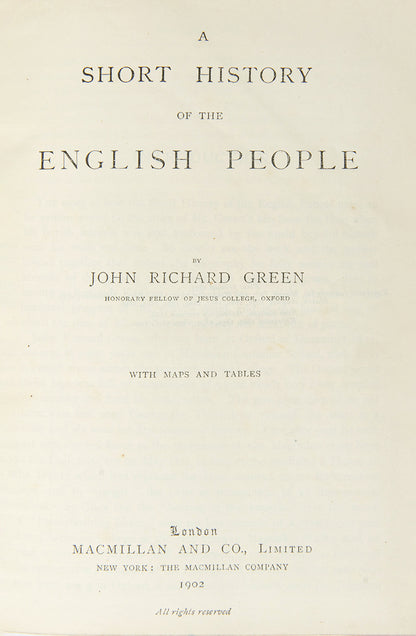 A smartly bound copy of John Richard Green's classic History of the English People