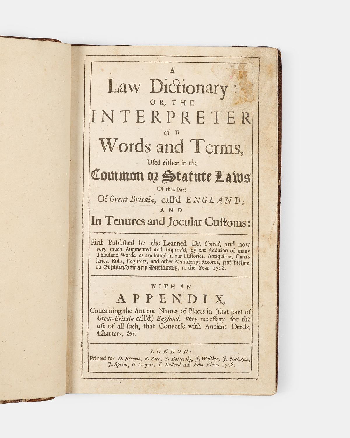 A later printing of John Cowell's controversial dictionary of English legal terminology drawn from both common and civil law