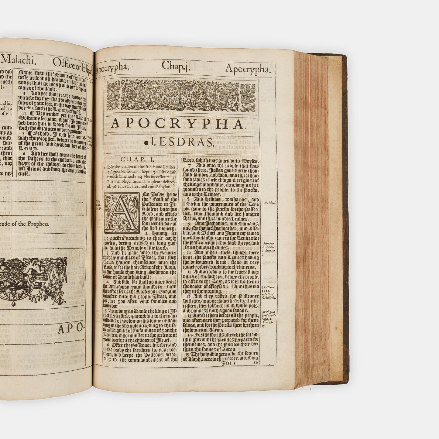 The first distinct folio edition of the King James Bible, complete in the contemporary blind-panelled calf binding with Speed's Genealogies, including his double-page map of Canaan