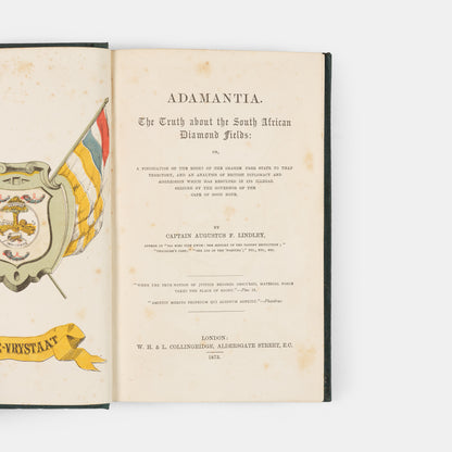 First edition of Adamantia by Augustus Lindley, examining the discovery of diamonds in the Orange Free State of Southern Africa in 1870.