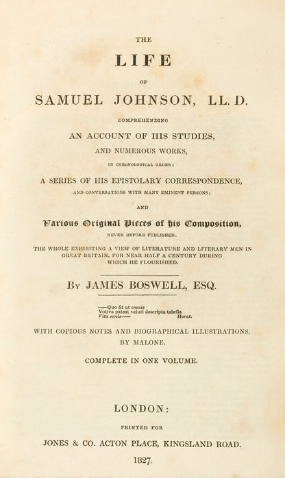 A fine copy of James Boswell's account of The Life of Samuel Johnson, a work often cited as the greatest biography in the English language. <br /><br />