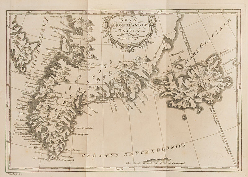 First edition of The History of Greenland by David Crantz, an important early history of Greenland, Inuits, and whaling.