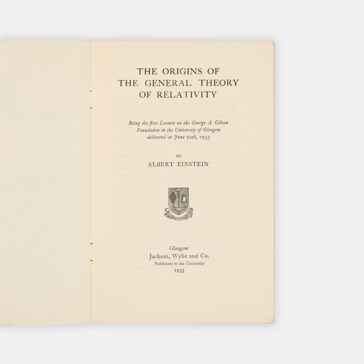 First edition, the rare offprint of a talk given by Einstein at the University of Glasgow while fleeing the Nazis.