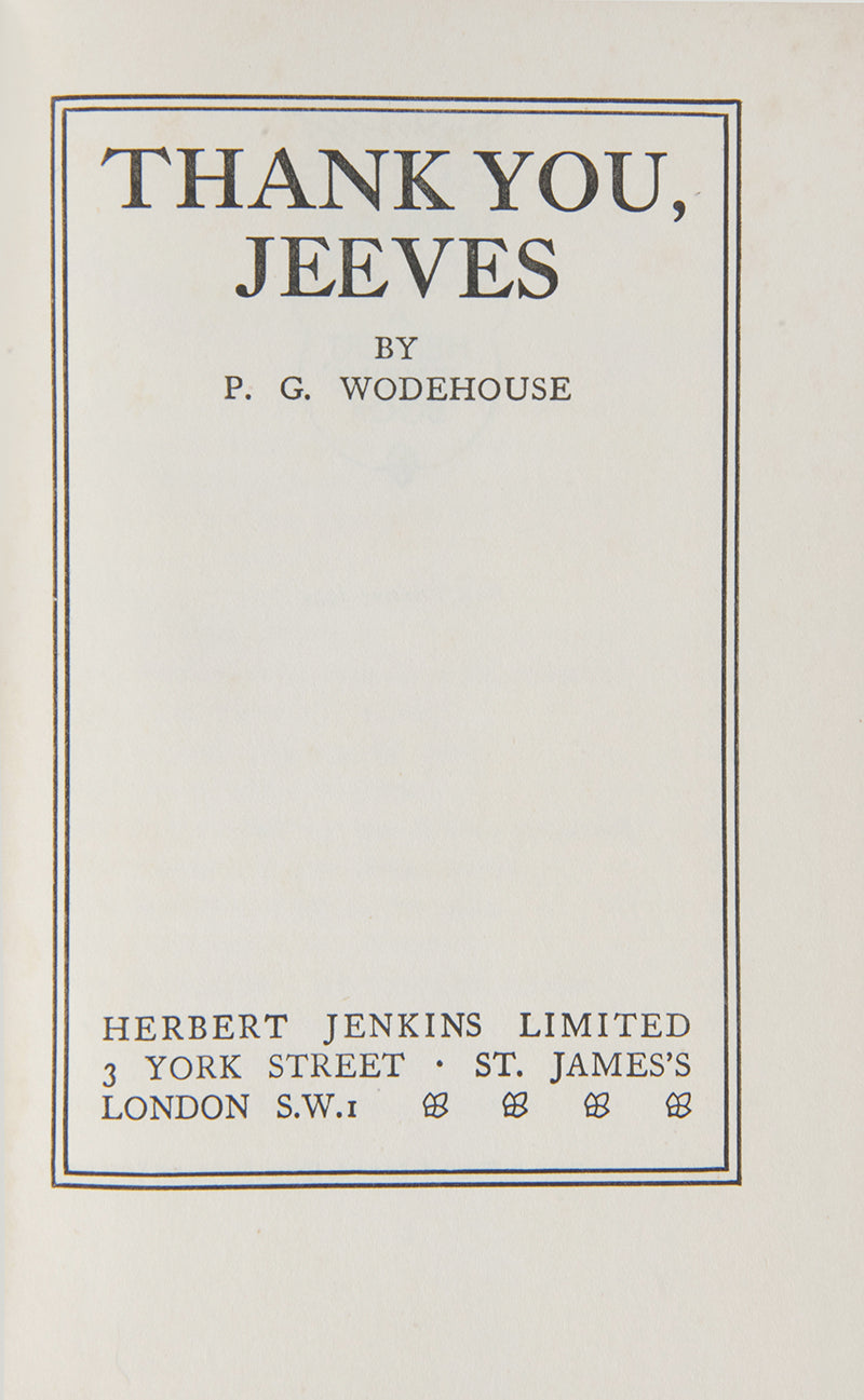 A first edition of Thank You, Jeeves by P.G. Wodehouse.