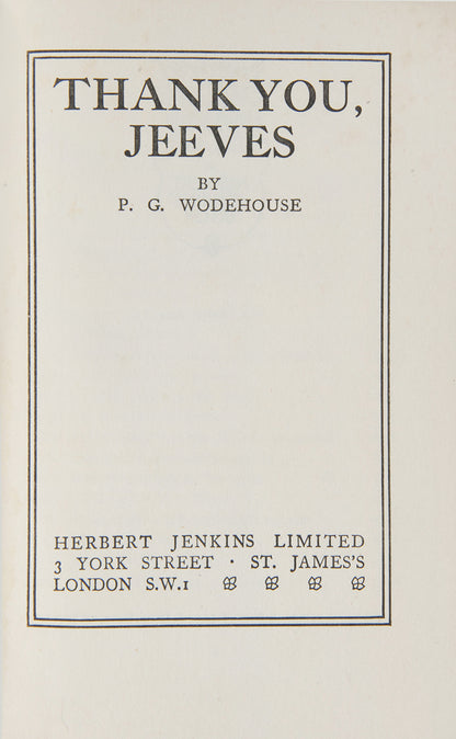 A first edition of Thank You, Jeeves by P.G. Wodehouse.