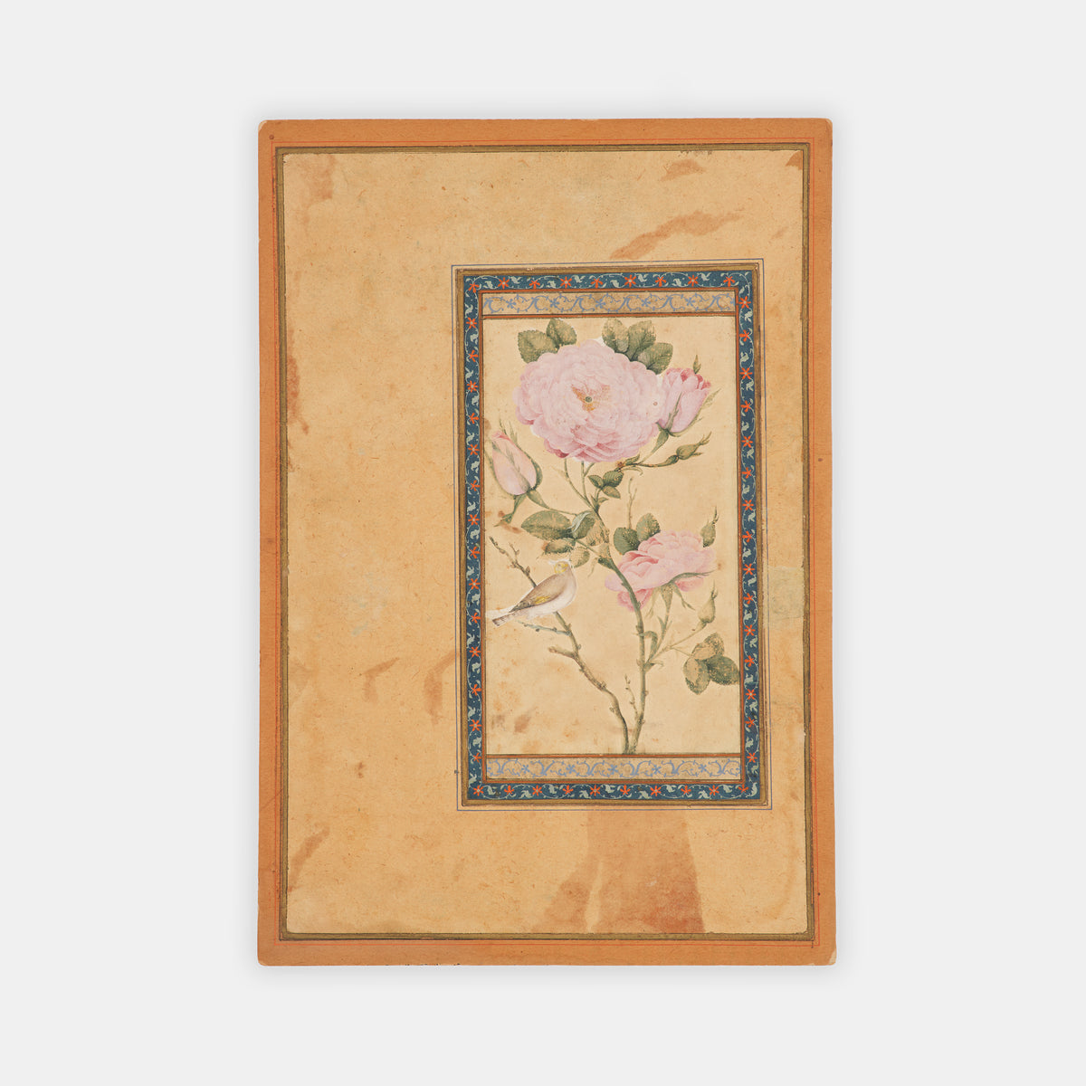 Pair of Persian album paintings from the Zand period, featuring the traditional gol o morgh motif.