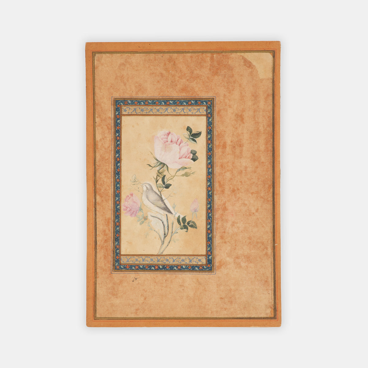 Pair of Persian album paintings from the Zand period, featuring the traditional gol o morgh motif.