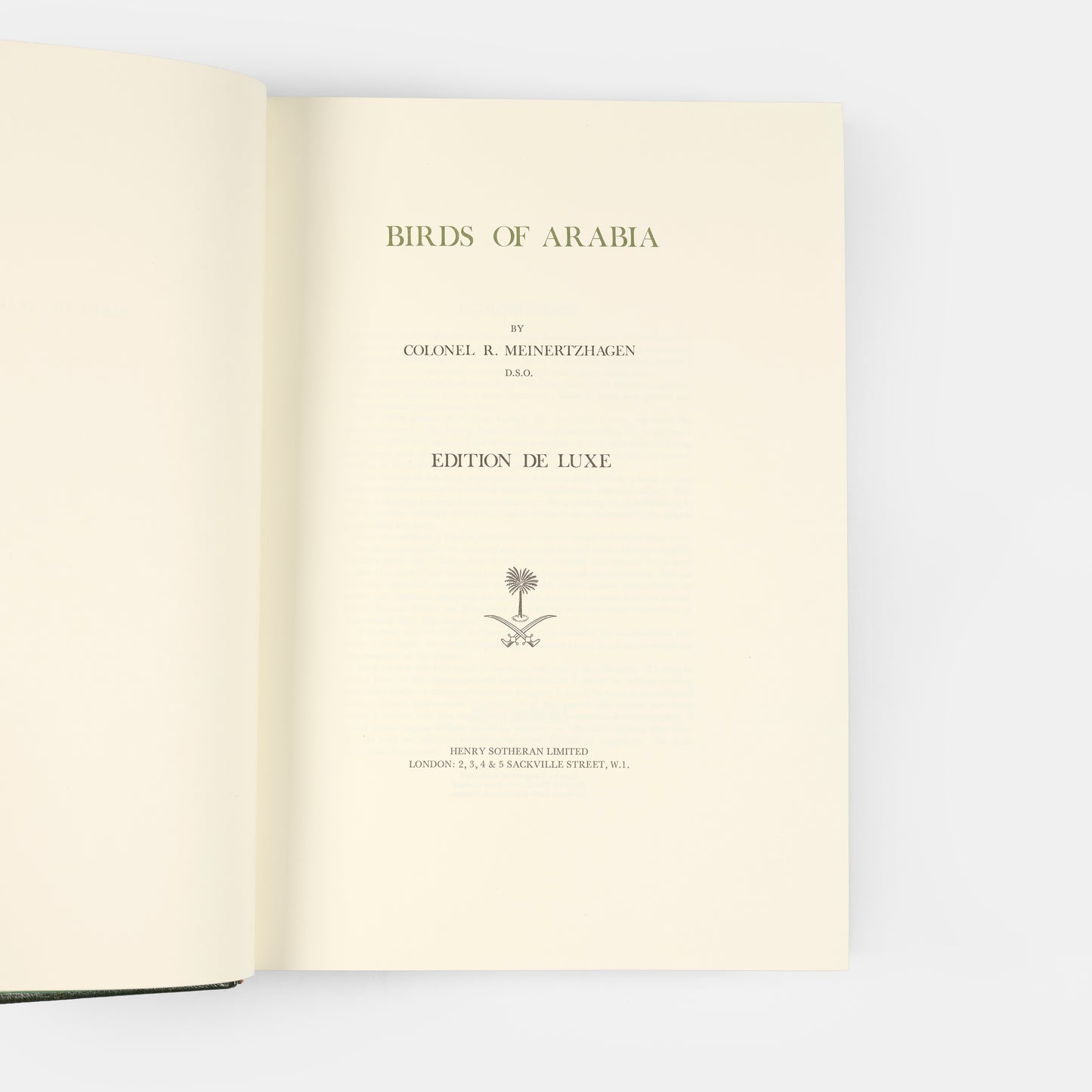 The edition deluxe of Birds of Arabia by Meinerthagen, one of ten specially bound copies with a unique bird of prey design to the front cover.