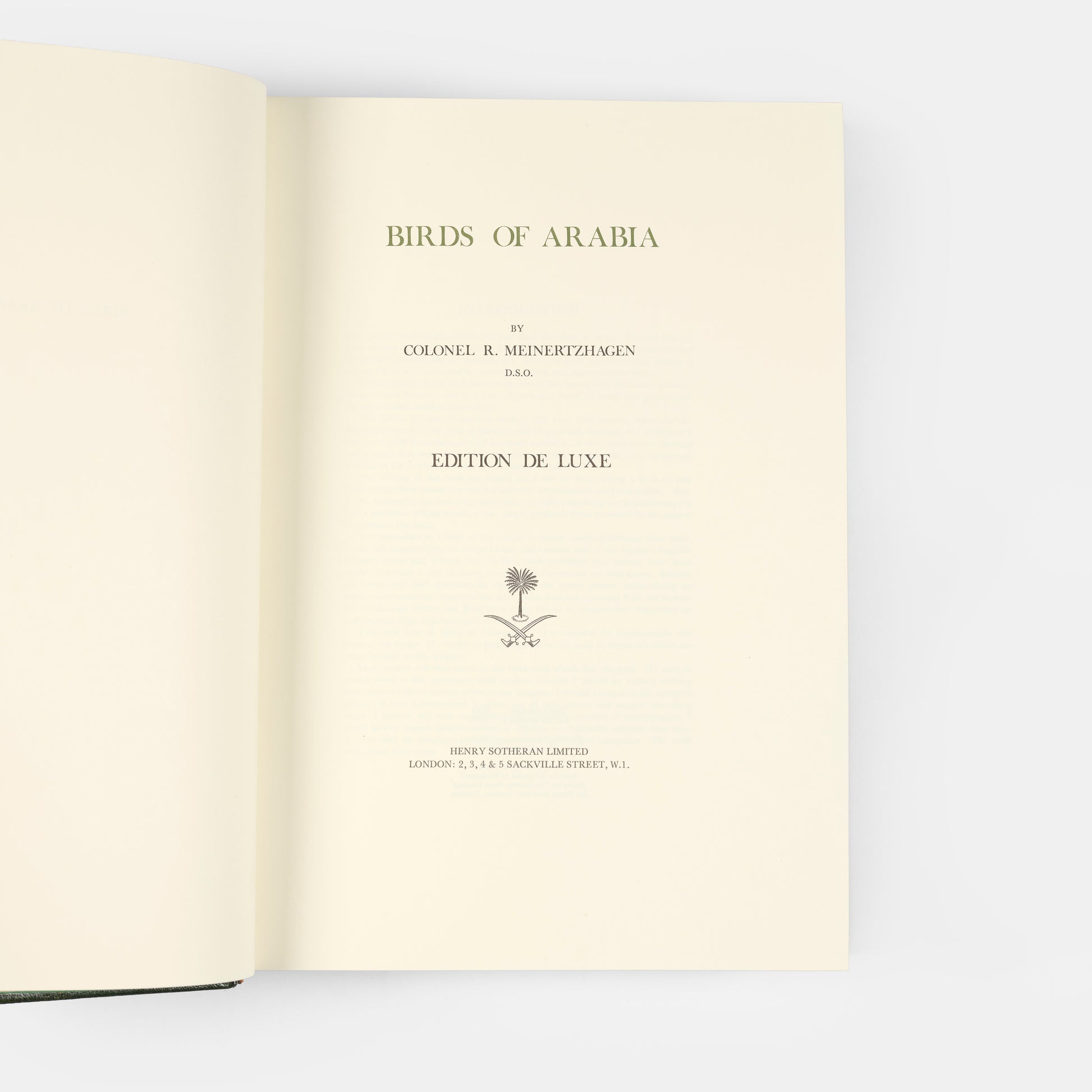 The edition deluxe of Birds of Arabia by Meinerthagen, one of ten specially bound copies with a unique bird of prey design to the front cover.
