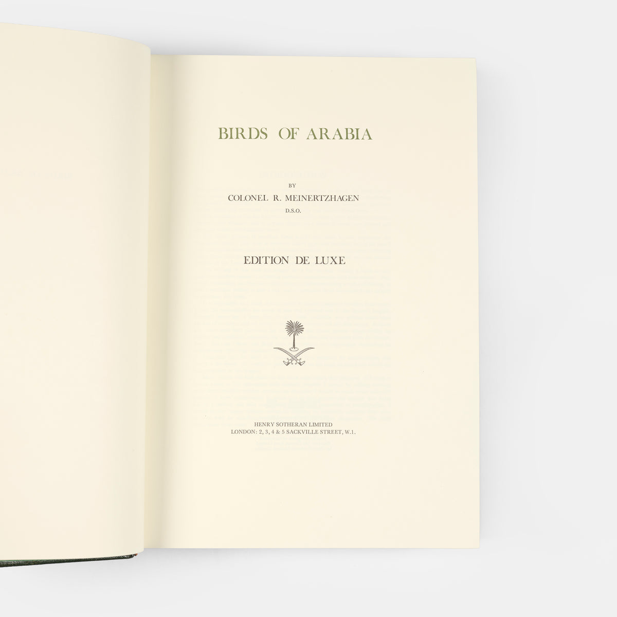 The edition deluxe of Birds of Arabia by Meinerthagen, one of ten specially bound copies with a unique bird of prey design to the front cover.