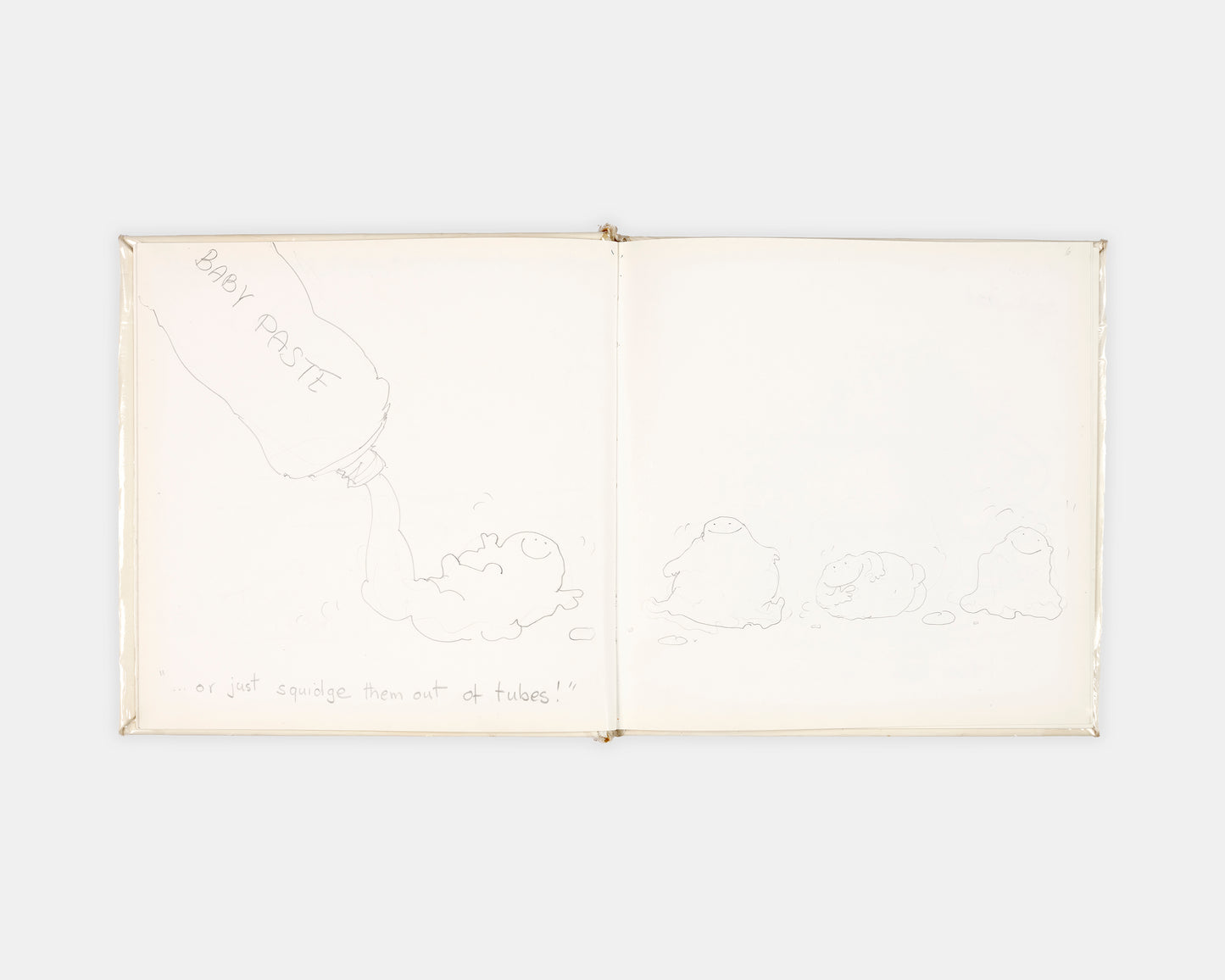 A collection of original materials from the writing of Mummy Laid an Egg by Babette Cole, including the author's hand-drawn book dummy, correspondence with her publisher, and a copy of the first edition.