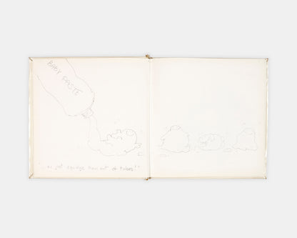 A collection of original materials from the writing of Mummy Laid an Egg by Babette Cole, including the author's hand-drawn book dummy, correspondence with her publisher, and a copy of the first edition.