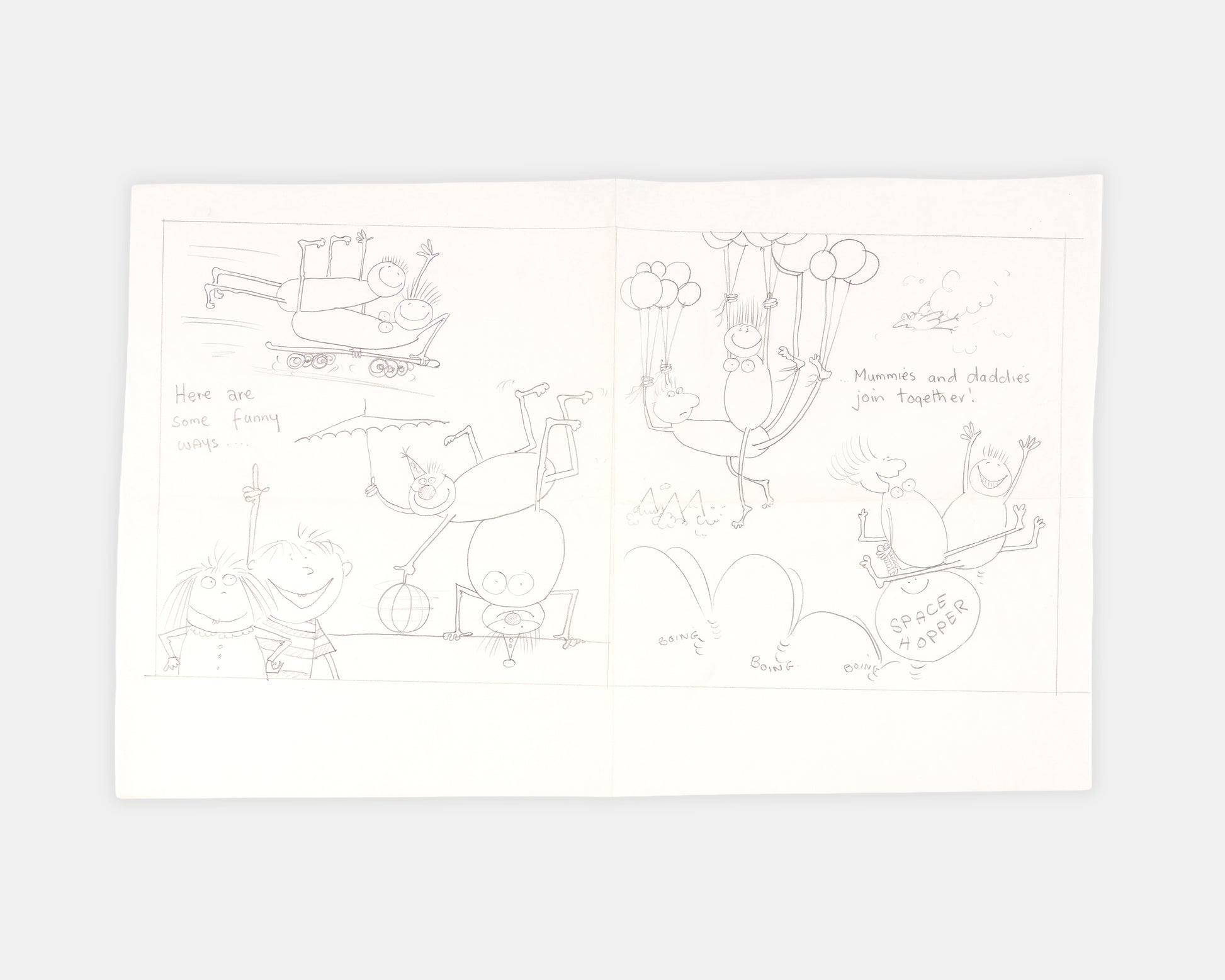 A collection of original materials from the writing of Mummy Laid an Egg by Babette Cole, including the author's hand-drawn book dummy, correspondence with her publisher, and a copy of the first edition.