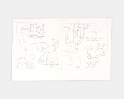 A collection of original materials from the writing of Mummy Laid an Egg by Babette Cole, including the author's hand-drawn book dummy, correspondence with her publisher, and a copy of the first edition.
