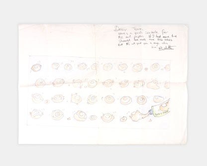 A collection of original materials from the writing of Mummy Laid an Egg by Babette Cole, including the author's hand-drawn book dummy, correspondence with her publisher, and a copy of the first edition.
