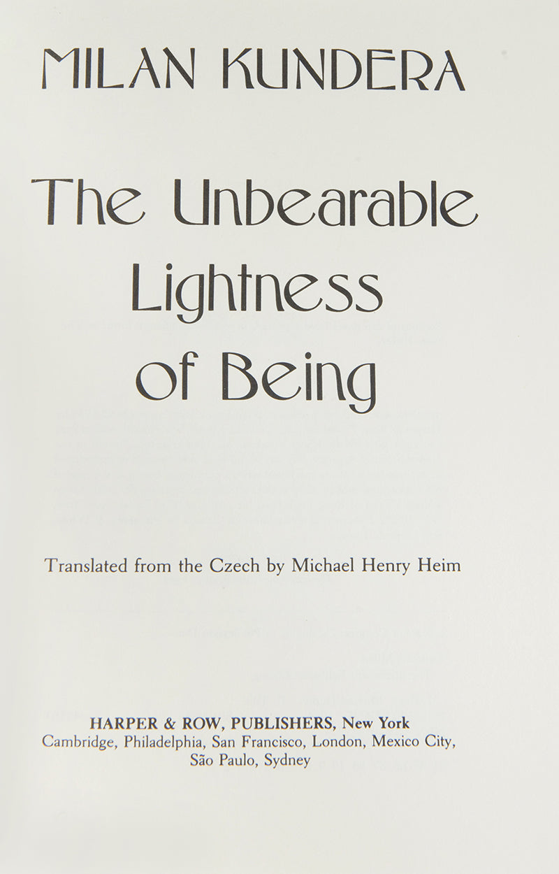 First American edition of The Unbearable Lightness of Being by Milan Kundera.