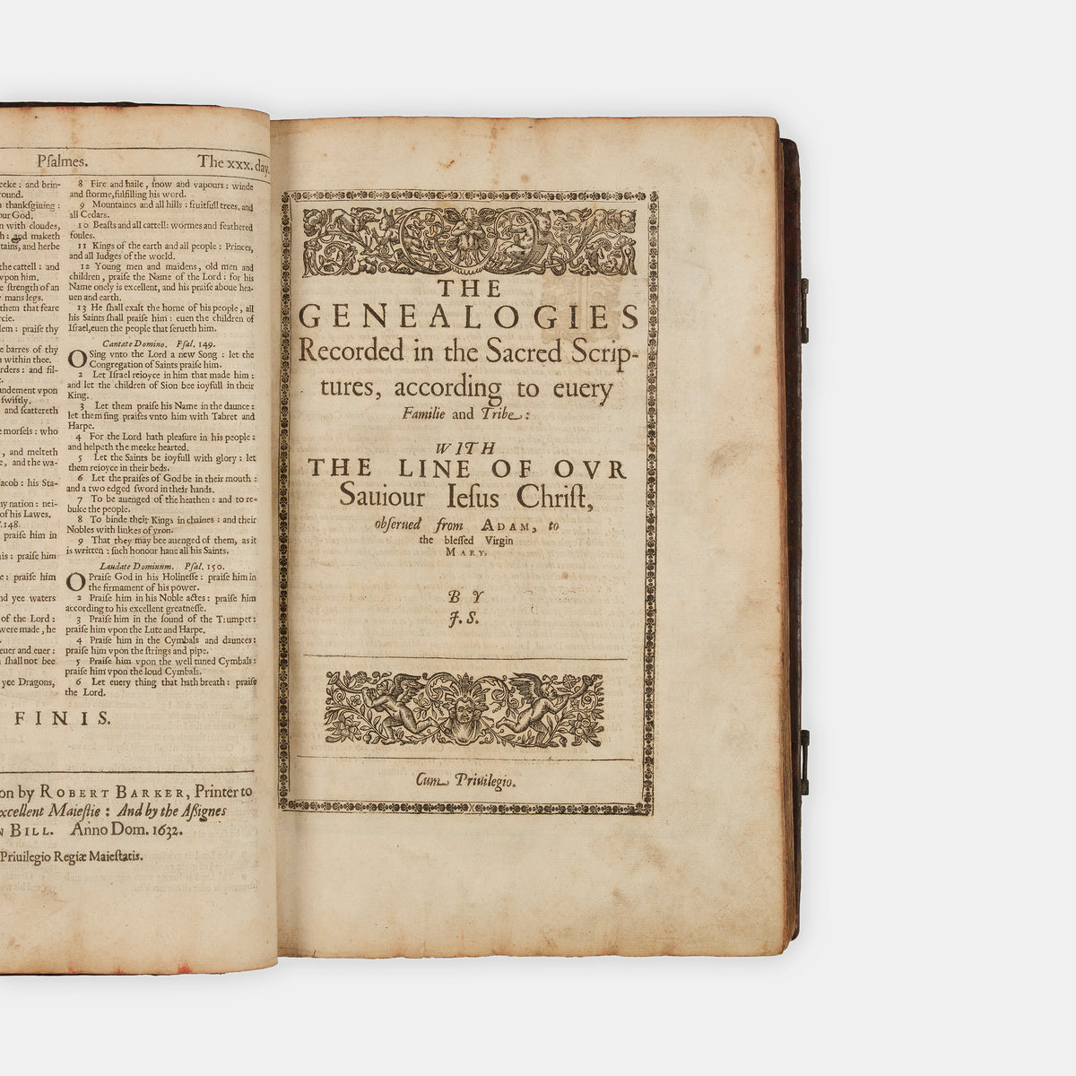 A very well preserved folio King James Bible bound with Speed's Genealogies and map of Canaan, The Book of Common Prayer, and Sternhold and Hopkins' Pslames