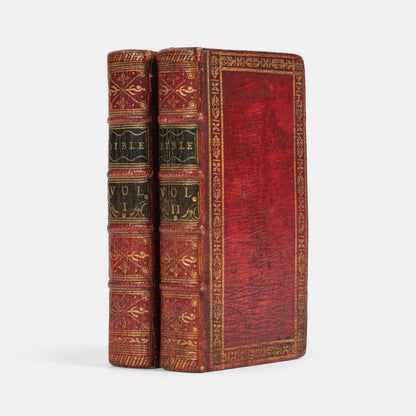 A finely bound example of the Pearl Bible in contemporary red morocco, so named for its small size
