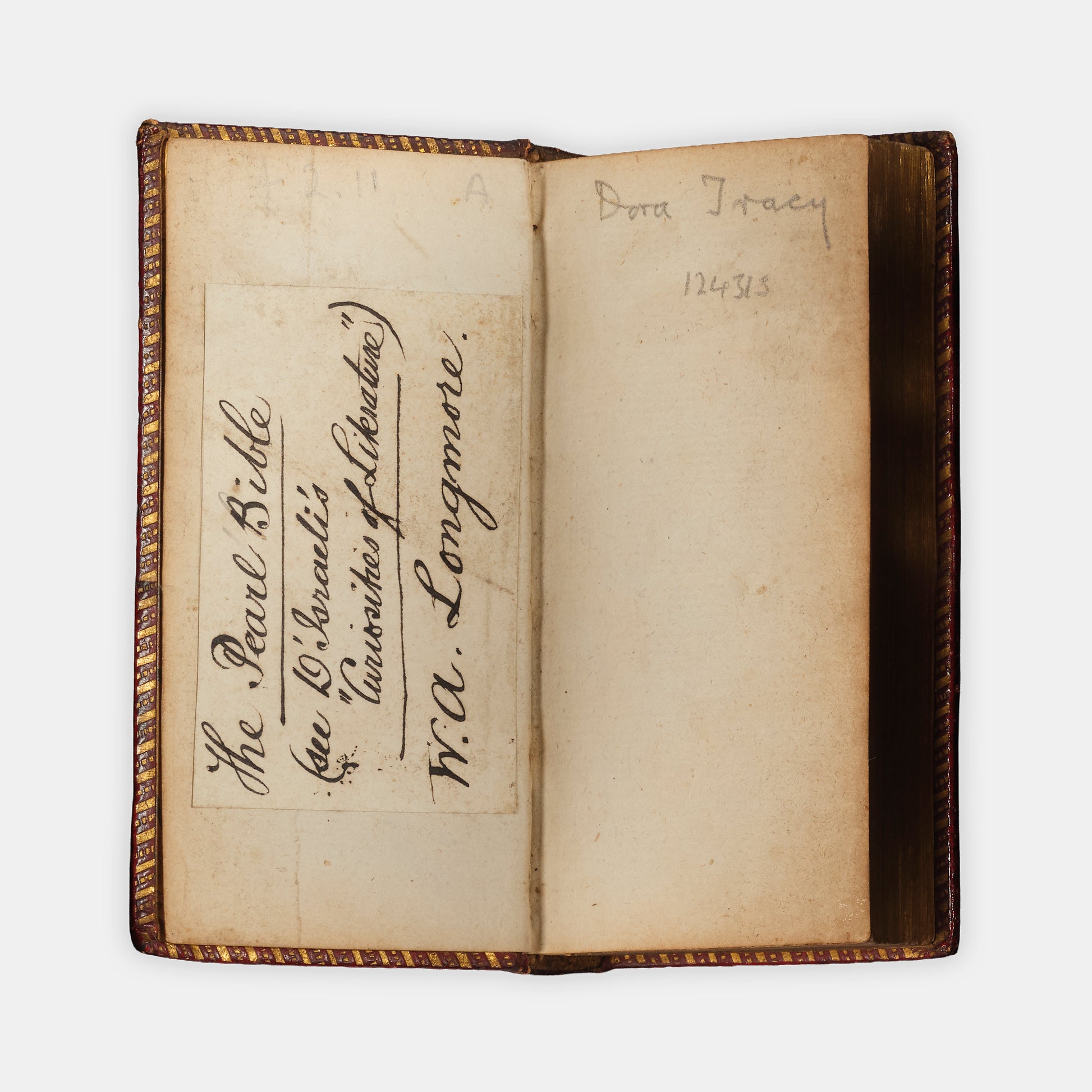 A finely bound example of the Pearl Bible in contemporary red morocco, so named for its small size
