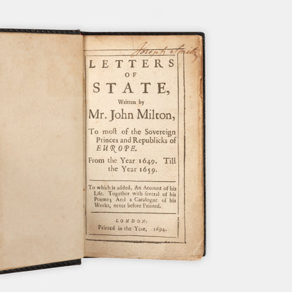 The first edition in English of Milton's Literare Pseudo-Senatus Anglicani, translated by his nephew Edward Phillips, and containing three previously unpublished preliminary sonnets
