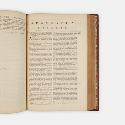 The first edition, first state of John Baskerville's magnum opus, The Holy Bible, printed in Cambridge in 1763