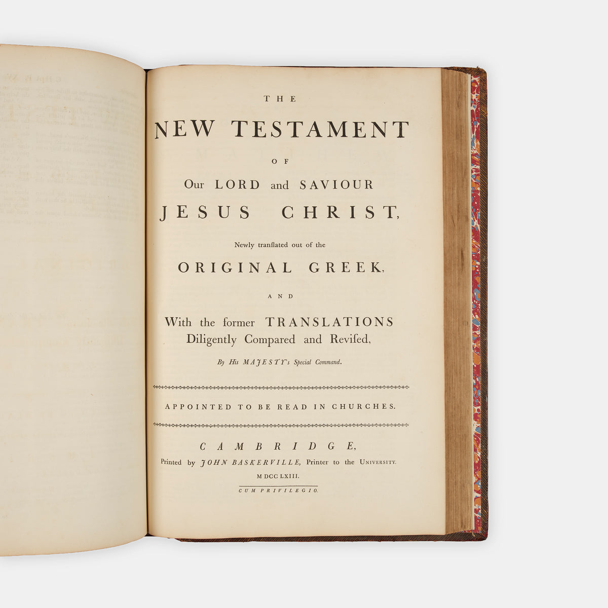 The first edition, first state of John Baskerville's magnum opus, The Holy Bible, printed in Cambridge in 1763